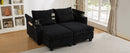 Convertible Chaise Lounge 63' Loveseat Sofa Bed with USB Ports, Cup Holders, Phone Holder & Storage, Black Corduroy