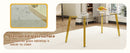 Table and chair set.71 * 35.4 inch rectangular dining table.Tempered Glass Tabletop,Golden 7-shaped Metal Table Legs.Paried With 8 Black High-quality PU Chairs With Arched Metal Legs.W1151S03301