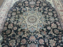 4' X 7' Vintage Handmade India Wool Silk Accent Rug Hand Knotted Black Organic