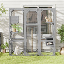 Outdoor Cat House, DIY Cat Enclosure Catio with Double Enter Doors, Light Grey Pine Wood, 62.8'L x 32.2'W x 68.5'H