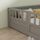 Full size Floor bed, integral construction with super high security barrier, door, children's floor bed frame, Montessori wooden children's floor bed, Support slat Grey