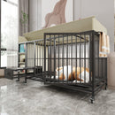 Large pet cage with storage rack, drawers with stainless steel food and water basin, made of iron frame and MDF material, sturdy, exquisite, and practical (black+beige)