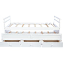 Twin Size Bed with Headboard, Footboard, Trundle and Three Storage Drawers, Twin Size Pine Wood Bed with Headboard, Footboard,White