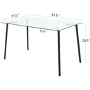 Modern simple table with a glass square table and four chairs.  Transparent tempered glass countertop, black metal legs, suitable for kitchen living room dining room (set of 5)
