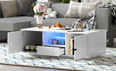 U-Can Modern High Glossy Rectangle Coffee Table, Stylish Center Table with Storage Space, Accent Furniture with 16 Color LED Lights for Living Room