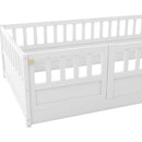 Twin Size Floor bed, integral construction with super high security barrier, door, children's floor bed frame, Montessori wooden children's floor bed, white