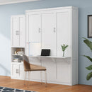 Full Size Murphy Bed with 2 Side Cabinet Storage Shelves, 61.5-inch Cabinet Bed Folding Wall Bed with Desk Combo Perfect for Guest Room, Study, Office,White(old sku:BS7013008109C)