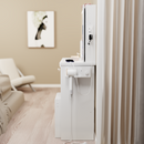 29.2' Small Size Left Drawer Desktop Vanity Table + Cushioned Stool, 2 AC+2 USB Power Station, Hair dryer bracket, Extra Large Touch Control Sliding LED Mirror, Tri-color Switching, Brightness Adjust