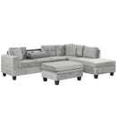 Modern Sectional Sofa with Storage Ottoman, L-Shape Couch with 2 Pillows and Cup Holders, Gray Velvet, 105 inch