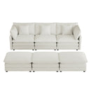 Modern Modular Sofa Couch Upholstered in Corduroy with Side Storage and Movable Ottomans, Beige, 112.6'
