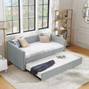 Twin Size Daybed with Trundle Upholstered Sofa Bed, with Vertical Stripes, Linen Fabric, Grey (82.5'x43'x30')