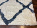 Modern Shag Rug 9x12, Ivory and Dark Blue, Diamond Pattern, Soft, Room Sized, Contemporary Rug, Plush