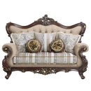 Ragnar - Loveseat With 5 Pillows - Light Brown Linen & Cherry