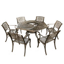 Outdoor Aluminum 7pc Hexagon Patio Dining Set, Lazy Susan, Six Chairs