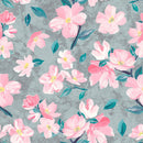 Fashionable Modern Grey Wallpaper with Pink Flowers