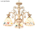 Tiffany style cream stained glass floral chandelier dining room light