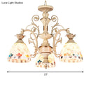 Tiffany style cream stained glass floral chandelier dining room light