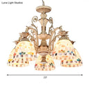 Tiffany style cream stained glass floral chandelier dining room light