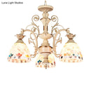 Tiffany style cream stained glass floral chandelier dining room light
