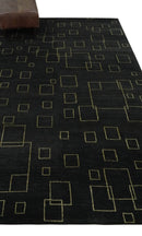 Charcoal and Gold Hand knotted 5x8 Modern Geometric Wool and Silk Area Rug