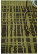 Charcoal and Olive Modern Stripes Design 5.8x7.10 Hand loom wool area Rug