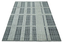 Charcoal and Silver Traditional Hand Knotted 8x10 Geometrical Pattern Wool Area Rug