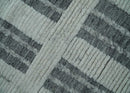 Charcoal and Silver Traditional Hand Knotted 8x10 Geometrical Pattern Wool Area Rug
