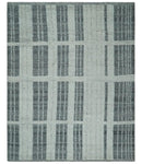 Charcoal and Silver Traditional Hand Knotted 8x10 Geometrical Pattern Wool Area Rug