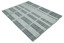 Charcoal and Silver Traditional Hand Knotted 8x10 Geometrical Pattern Wool Area Rug