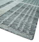 Charcoal and Silver Traditional Hand Knotted 8x10 Geometrical Pattern Wool Area Rug