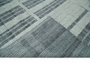 Charcoal and Silver Traditional Hand Knotted 8x10 Geometrical Pattern Wool Area Rug