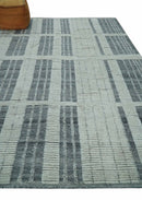 Charcoal and Silver Traditional Hand Knotted 8x10 Geometrical Pattern Wool Area Rug