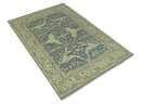 Charcoal, Beige and Olive 6x9 Hand Knotted Traditional Oriental Oushak wool rug
