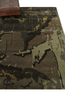 Charcoal, Brown, Beige and Olive Modern Abstract Hand loom 5x6.6 Wool And Art Silk Area Rug