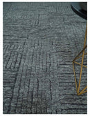 Charcoal Contemporary Stripes Pattern Hand Knotted 9.3x14.8 Wool Area Rug