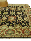 Charcoal, Olive and Rust Hand Knotted 8x10 Traditional Style Oushak Wool Area Rug