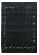 Charcoal Tribal Design Border Hand Loomed Wool Area Rug