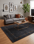 Charcoal Tribal Design Border Hand Loomed Wool Area Rug