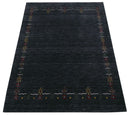 Charcoal Tribal Design Border Hand Loomed Wool Area Rug