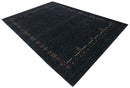 Charcoal Tribal Design Border Hand Loomed Wool Area Rug