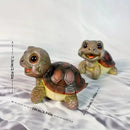 Charming green & pink crawling turtle sculpture garden decor