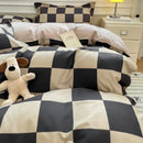Checkerboard black & beige satin duvet cover set bedroom bedding