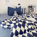 Checkerboard black & beige satin duvet cover set bedroom bedding