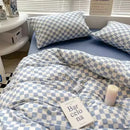 Checkerboard black & beige satin duvet cover set bedroom bedding