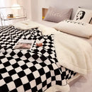 Checkerboard lamb fleece blanket black & white bedroom throw