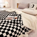Checkerboard lamb fleece blanket black & white bedroom throw