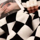 Checkerboard lamb fleece blanket black & white bedroom throw