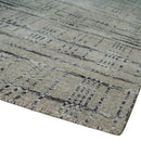 Checkered 8x10 Hand Made Black and Beige Blended Wool Area Rug