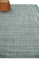 Checkered Silver, Brown and Gray 8x10 Hand Made Blended Wool Area Rug