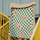 Checkered beige & white knitted blanket throws 130x160cm bedroom decor